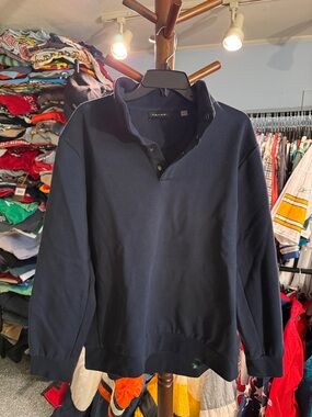 Tahari Men's Navy Blue Button-Tab Pullover Sweater